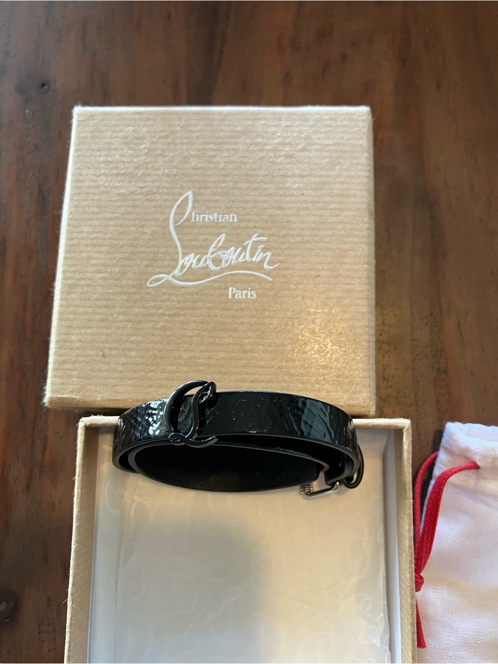 Christian Louboutin Black Patent Leather unisex Bracelet with Signature Hardware - Picture 4 of 9